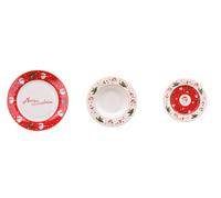 Regalo Italiano Servizio Piatti di Natale Porcellana 18 Pz Rosso Bianco