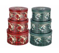 Regalo Italiano Set 3 Scatole Tonde di Natale Cartone Ass. Rosso o Verde 1 Pz