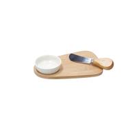 Regalo Italiano Set Ciotola, Vassoio e Coltello 18 x 12 Cm Ceramica, Bambu e Acciaio