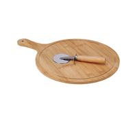Regalo Italiano Tagliere Legno di Bamboo con Rotella per Pizza 43 x 31 Cm