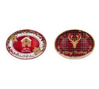 Regalo Italiano Vassoio Ovale Decoro Natale Melamina Ass. 40 x 30 Cm H 2,5 Cm Rosso 1 Pz