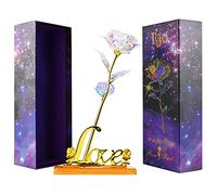 Regalo Natale Donna 24k Rosa Placcato Oro Regalo Donna Compleanno Rosa Eterna Stabilizzata con Supporto Regalo Amica Compleanno Regalo Mamma Natale Nonna Fidanzata Ragazza Coppia Regalo Anniversario