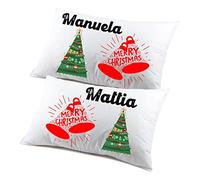 Regalo Natale federe Natalizie Coppia di federe Personalizzabili matrimoniali Divertenti Albero Merry Christmas Personalizza con Nome