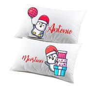 Regalo Natale federe Natalizie Coppia di federe Personalizzabili matrimoniali Divertenti Baby Pinguini Personalizza con Nome