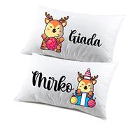 Regalo Natale federe Natalizie Coppia di federe Personalizzabili matrimoniali Divertenti Baby Renne Personalizza con Nome