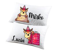 Regalo Natale federe Natalizie Coppia di federe Personalizzabili matrimoniali Divertenti Baby Renne Christmas Personalizza con Nome