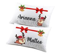 Regalo Natale federe Natalizie Coppia di federe Personalizzabili matrimoniali Divertenti renna campanella Natale Personalizza con Nome