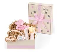 Regalo Neonato Bambino e Bambina con Massaggiagengive, Spazzola e Termometro, Cestino Ideale per una Cura Completa con Amore, Cesta Personalizzata (Rosa)