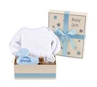 Regalo Neonato Bambino e Bambina con Termometro, Succhietto e Body, Cestino Ideale per la Cura Quotidiana, Cesta Personalizzata (Blu)