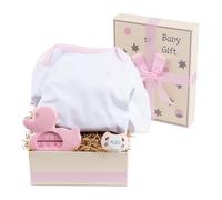 Regalo Neonato Bambino e Bambina con Termometro, Succhietto e Body, Cestino Ideale per la Cura Quotidiana, Cesta Personalizzata (Rosa)
