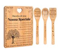 Regalo Nonna, Regalo Nonna Compleanno, Regalo Nonna Natale, Tagliere in Bambù con 3 Utensili da Cucina, Decorazione Ricetta Speciale.