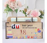 Regalo originale per il 18° compleanno, in legno, confezione regalo "Alles Gute zum 18° compleanno, senza barretta di cioccolato Duplo, scatola regalo per donne e uomini, regalo di compleanno