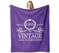 Regalo per 60° compleanno per donne, decorazioni di buon compleanno 1965 vintage, coperta per 60° compleanno, regalo per mamma, idee regalo divertenti per donne, 60 anni, coperta da donna, viola 152 x