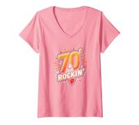 Regalo per 70° Compleanno da Uomo - 70 & Still Rockin' Maglietta con Collo a V, Donna, Rosa, S