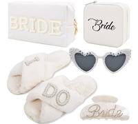 Regalo per addio al nubilato per la sposa, set regalo da 5 pezzi, pantofole con scritta "I DO", borsa per il trucco, occhiali da sole a forma di cuore, scatola per gioielli, fermagli per capelli,