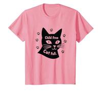 Regalo per Amanti dei Gatti Senza Figli con Zampa Piena Maglietta, Bambini, Rosa, 8 Anni