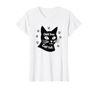 Regalo per Amanti dei Gatti Senza Figli con Zampa Piena Maglietta, Donna, Bianco, M