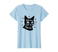 Regalo per Amanti dei Gatti Senza Figli con Zampa Piena Maglietta, Donna, Celeste, XXL