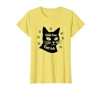 Regalo per Amanti dei Gatti Senza Figli con Zampa Piena Maglietta, Donna, Limone, XS