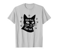 Regalo per Amanti dei Gatti Senza Figli con Zampa Piena Maglietta, Uomo, Argento, XXL