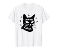 Regalo per Amanti dei Gatti Senza Figli con Zampa Piena Maglietta, Uomo, Bianco, 6XL