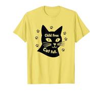 Regalo per Amanti dei Gatti Senza Figli con Zampa Piena Maglietta, Uomo, Limone, XL