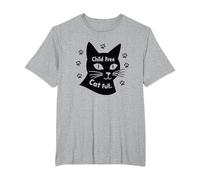 Regalo per Amanti dei Gatti Senza Figli con Zampa Piena Maglietta, Uomo Taglie Grandi, Grigio Melange, 2X Tall