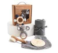 Regalo per bambine (può essere inciso e benedetto), regalo per neonati, regalo per nascita, baby shower, giocattoli in legno, asciugamano da bagno, pietra miliare, coperta per foto (elefanti)