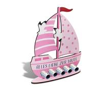 Regalo per battesimo per ragazze rosa, 19 x 16 cm, barca in legno con base, regalo per battesimo e ragazza, regalo in denaro per battesimi, per ragazzi e ragazze