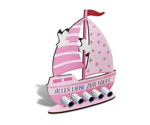 Regalo per battesimo per ragazze rosa, 19 x 16 cm, barca in legno con base, regalo per battesimo e ragazza, regalo in denaro per battesimi, per ragazzi e ragazze