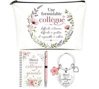 Regalo per collegue di lavoro, da donna, confezione da 4 pezzi, astuccio per trucchi, taccuino, penna e portachiavi, regalo per partenza collega, regalo per partenza collegia, regalo di compleanno