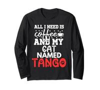 Regalo per Gatto con Nome Tango, con Scritta all I Need Is Coffee Maglia a Manica