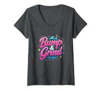 Regalo per Gli Amanti della Musica retrò Anni '90 R&B Bump & Grind Maglietta con Collo a V, Donna, Grigio Scuro, L