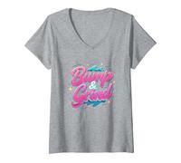 Regalo per Gli Amanti della Musica retrò Anni '90 R&B Bump & Grind Maglietta con Collo a V, Donna, Grigio Melange, XL