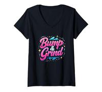 Regalo per Gli Amanti della Musica retrò Anni '90 R&B Bump & Grind Maglietta con Collo a V, Donna, Nero, XL