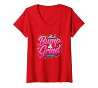 Regalo per Gli Amanti della Musica retrò Anni '90 R&B Bump & Grind Maglietta con Collo a V, Donna, Rosso, XL