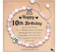Regalo per il 10° compleanno per ragazze, braccialetti per ragazze regali di compleanno, braccialetto regolabile con perle bianche rosa per sorella, amica, figlia, regalo di 10 anni per ragazza con