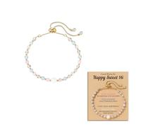 Regalo per il 16° compleanno per ragazza, braccialetto regolabile con 16 cristalli, set di gioielli ispiratori con biglietto di congratulazioni, idee regalo di compleanno per figlia, nipote, nipote