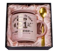 Regalo per il 21° compleanno per il suo ricordo, tazza di buon compleanno regalo per figlia, nipote, ragazze, sorella, migliore amica, 396.9 g carina tazza rosa stampata con oro, confezione regalo