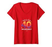 Regalo per Il 40° Compleanno: Anni di Essere Incredibile Celebrazione Maglietta con Collo a V, Donna, Rosso, L