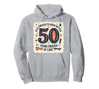 Regalo per Il 50° Compleanno: Old Enough to Know Better Citazione Divertente Felpa con Cappuccio, Unisex per Adulti, Grigio Melange, XXL