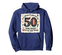 Regalo per Il 50° Compleanno: Old Enough to Know Better Citazione Divertente Felpa con Cappuccio, Unisex per Adulti, Navy, L