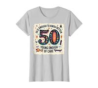 Regalo per Il 50° Compleanno: Old Enough to Know Better Citazione Divertente Maglietta, Donna, Argento, 3XL