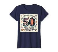 Regalo per Il 50° Compleanno: Old Enough to Know Better Citazione Divertente Maglietta, Donna, Navy, XS