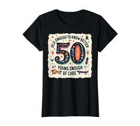 Regalo per Il 50° Compleanno: Old Enough to Know Better Citazione Divertente Maglietta, Donna, Nero, XL