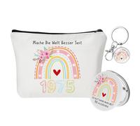 Regalo per il 50° compleanno per le donne, con borsa per il trucco, specchio tascabile e portachiavi