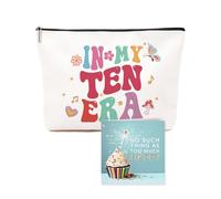 Regalo per il decimo compleanno per ragazze, squisita borsa per il trucco e biglietto di benedizione, set regalo per il decimo compleanno per lei, figlia, migliore amica o sorella