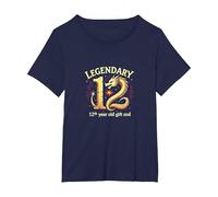 Regalo per Il dodicesimo Compleanno del Drago leggendario e dodici Maglietta, Donna Plus-Size, Navy, 5X