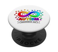 Regalo per il giorno della sensibilizzazione sull'autismo, arcobaleno, infinito, stelle, cuori PopSockets PopGrip Adesivo