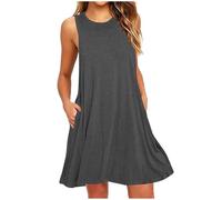 Regalo per la Festa della Mamma Abito Estivo Donna Scollo a V Senza Maniche Vestito con Tasche Comodo Casual Abiti da Sole al Ginocchio Spiaggia Eleganti Mare